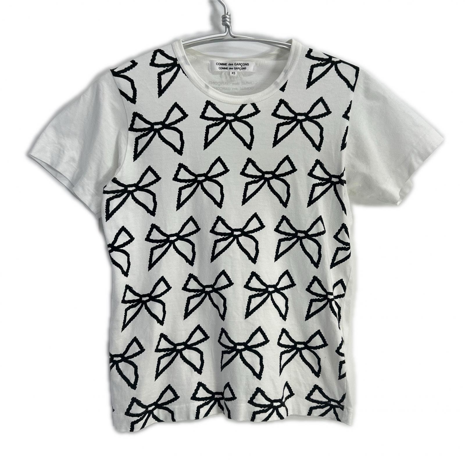 コムデギャルソンコムデギャルソン(コムコム) ホワイト リボン柄 Tシャツ XS