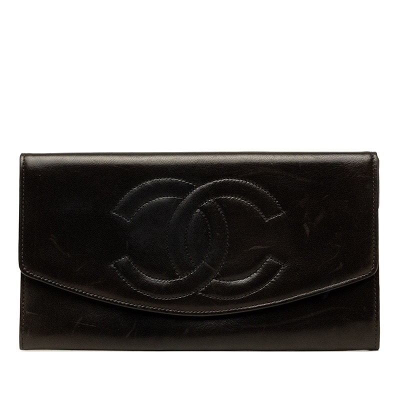 シャネル ココマーク 長財布 ブラック ラムスキン レディース CHANEL 中古