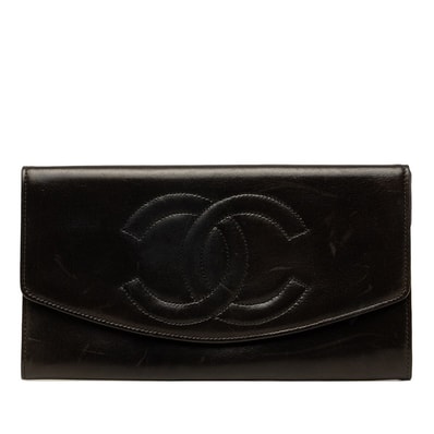 シャネル ココマーク 長財布 ブラック ラムスキン レディース CHANEL 中古