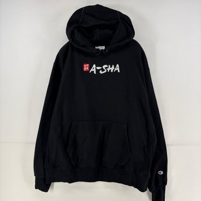 古着 チャンピオン Champion パーカー スウェット リバースウィーブ プルオーバー 刺繍 大きいサイズ XL ブラック メンズ