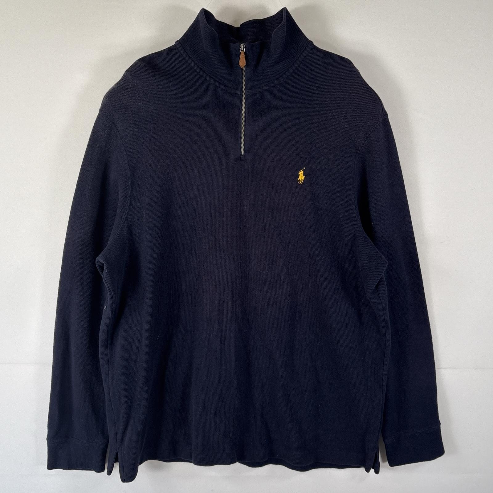 古着 ポロバイラルフローレン Polo by Ralph Lauren ニット ハーフジップ トレーナー 大きいサイズ ワンポイントロゴ 14041  ネイビー メンズ
