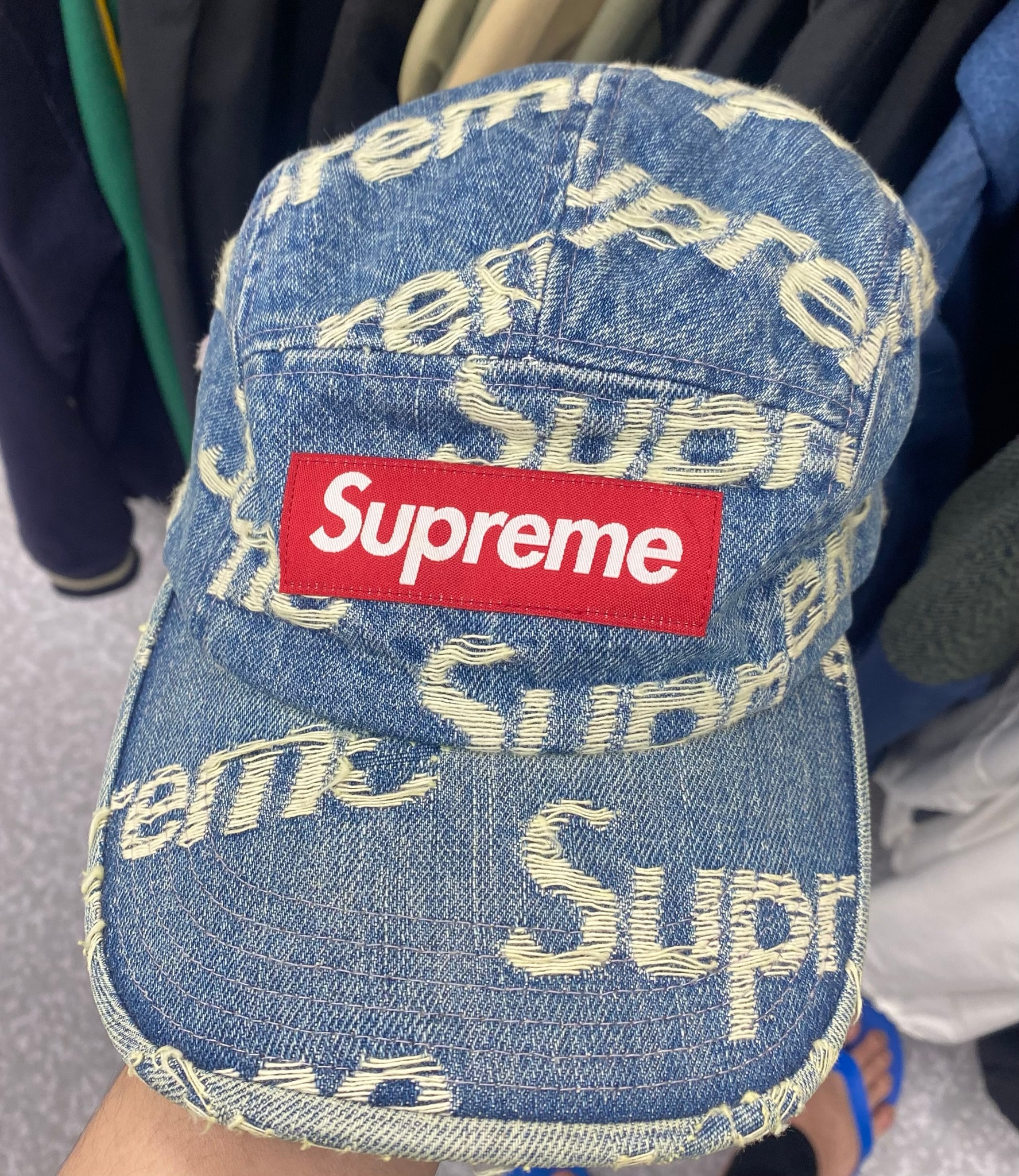 Supreme Frayed Logos Denim Camp Cap "Blue"