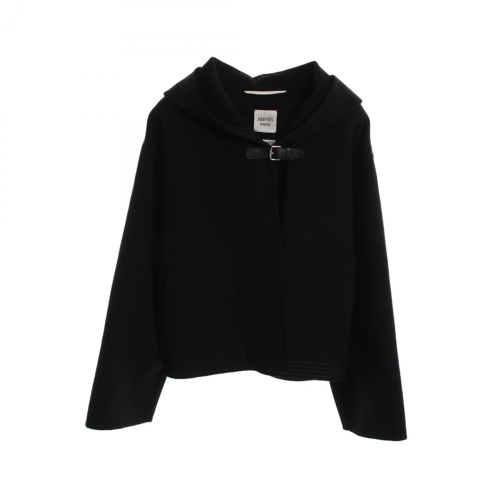 エルメス HERMES アルビオン Hパッサン 衣料品 アウター カシミヤ レディース ブラック系 6E0121DA 【中古】