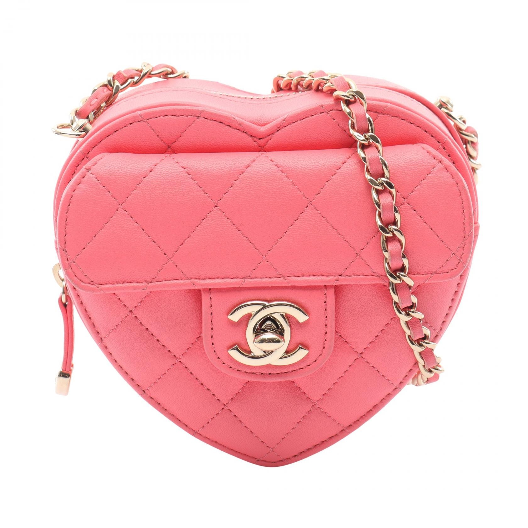 シャネル CHANEL ハート チェーン クラッチ バッグ マトラッセ ショルダーバッグ バッグ ラムスキン(羊革) レディース ピンク系 【中古】