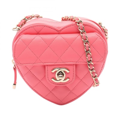 シャネル CHANEL ハート チェーン クラッチ バッグ マトラッセ ショルダーバッグ バッグ ラムスキン(羊革) レディース ピンク系 【中古】