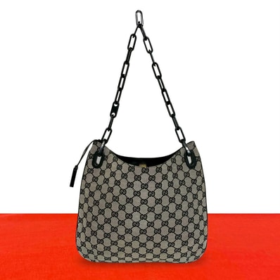 GUCCI グッチ GG 柄 キャンバス レザー プラスチック ショルダーバッグ ブラック
88765