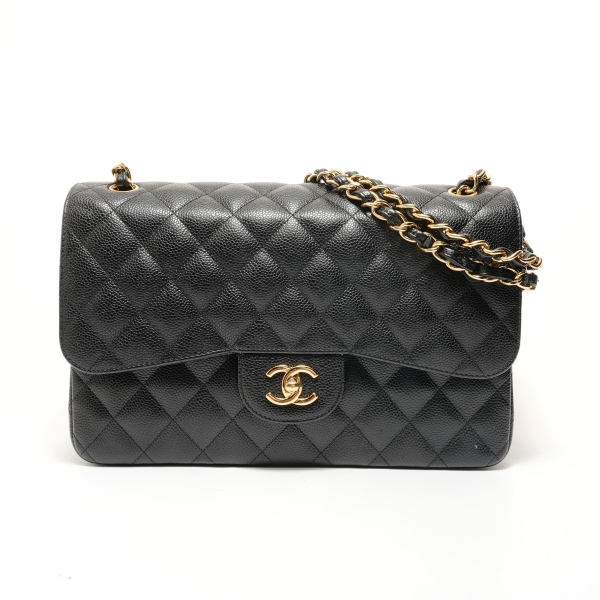 シャネル CHANEL 19番台 マトラッセ ダブルフラップ 30 キャビアスキン ショルダーバッグ【中古】