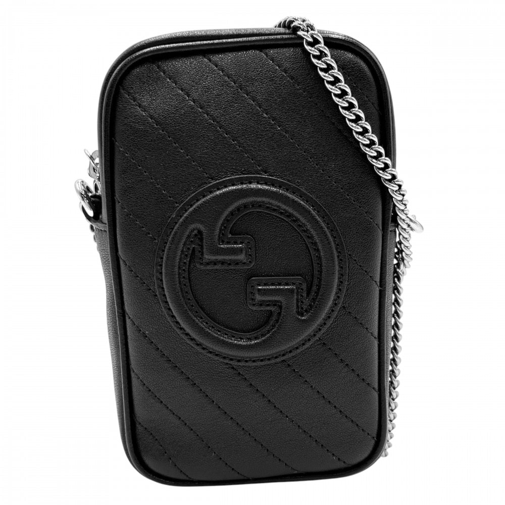 GUCCI グッチ ショルダーバッグ GG ブロンディ チェーンポシェット 肩掛け 斜め掛け 小さめ かばん 鞄 760315 レザー    ブラック 黒 シルバー金具 レディース 美品【中古品】