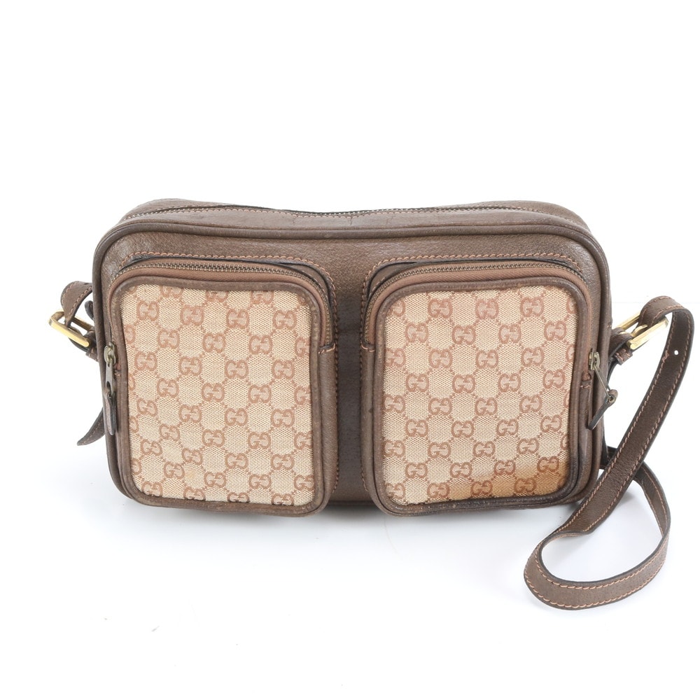 グッチ GGキャンバスショルダーバッグ レザー×キャンバス