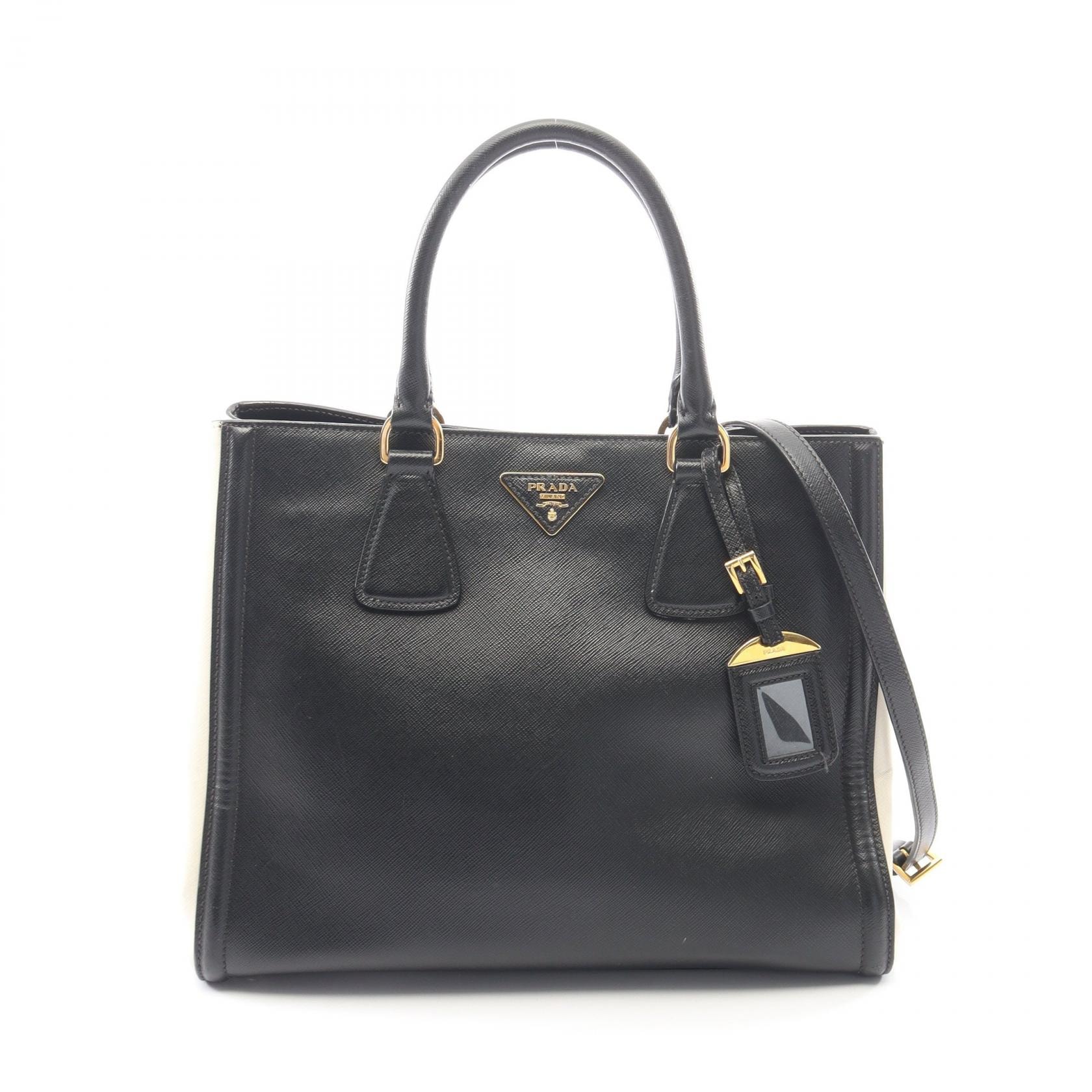 プラダ PRADA ガレリア 2WAY トートバッグ バッグ サフィアーノレザー レディース ブラック系 / ホワイト系 【中古】