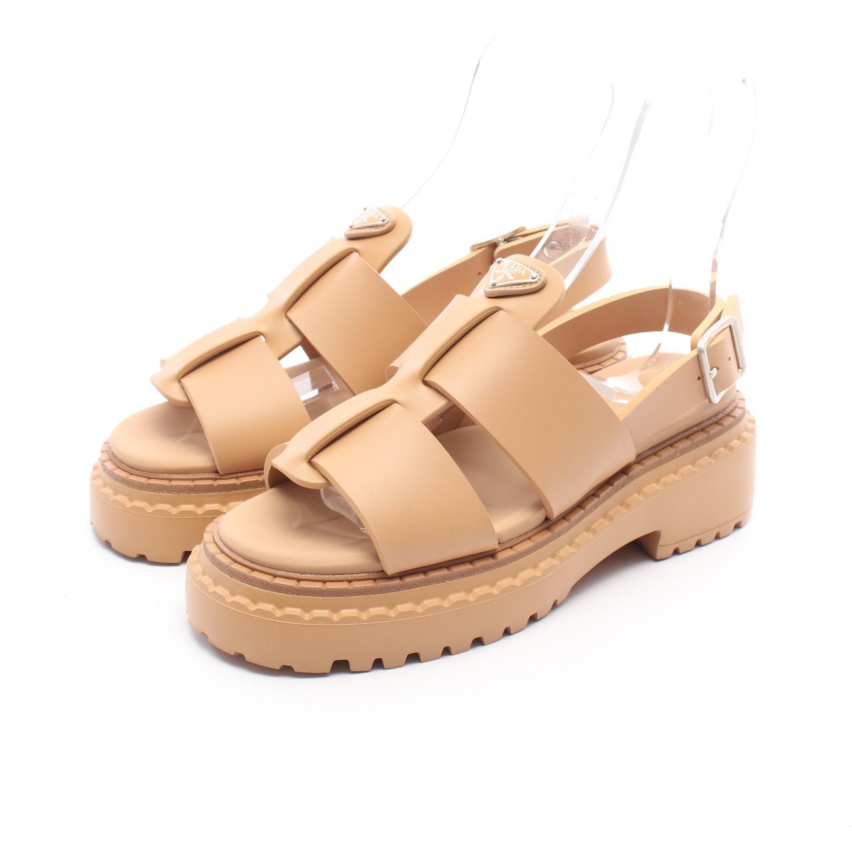 プラダ PRADA トライアングルロゴ サンダル 靴 ラバー レディース ブラウン系 1X103O 【中古】