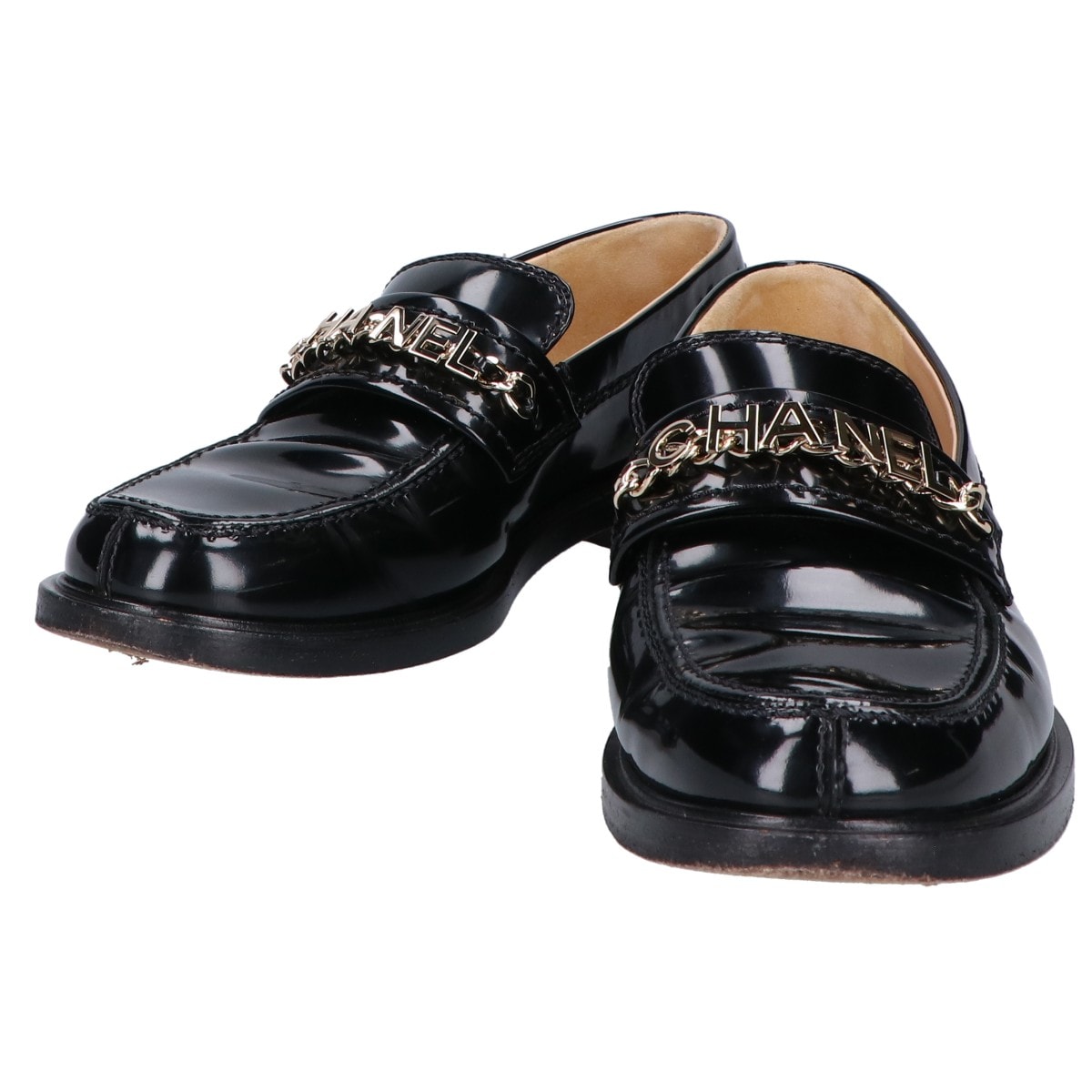 シャネル G37430 メタルロゴ パテントレザー ローファー 37C
