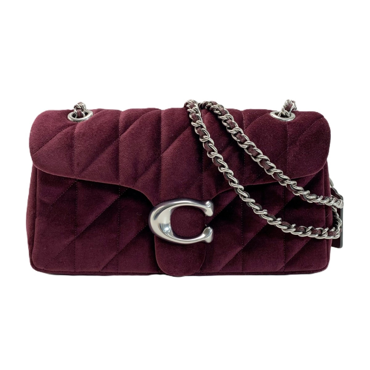 COACH コーチ タビー ショルダー バッグ 26 ベロア生地  チェーン CW607 パープル シルバー金具 レディース