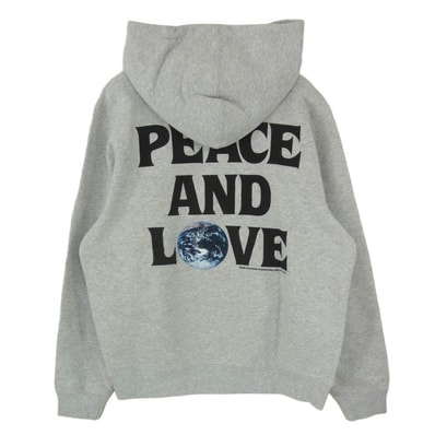 STUSSY ステューシー PEACE AND LOVE HOODY ピース アンド ラブ プルオーバー フーディー パーカー グレー系 S【中古】