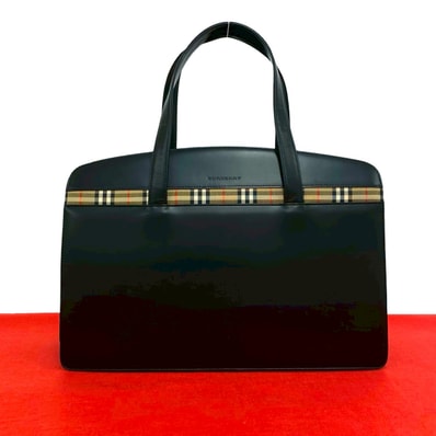BURBERRY バーバリー ロゴ ノバチェック 柄 レザー キャンバス ハンドバッグ ブラック
40422