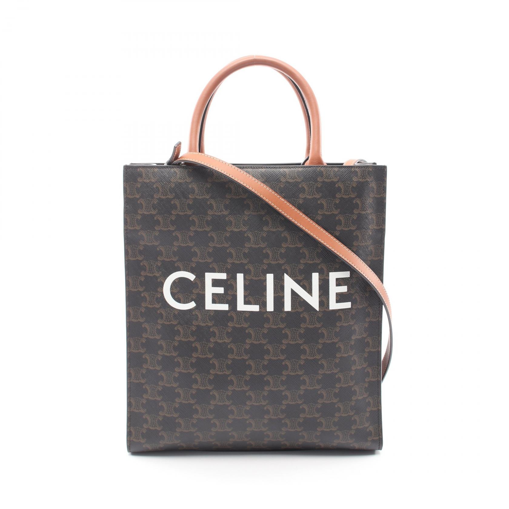 セリーヌ CELINE スモール バーティカル カバ トリオンフ 2WAY トートバッグ バッグ PVCコーティングキャンバス レザー レディース ブラック系 / ブラウン系 191542 【中古】