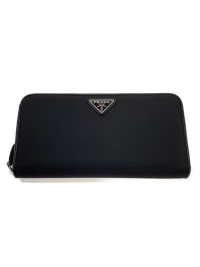 PRADA Saffiano Triangle Zip-Around Long Wallet "Black"
