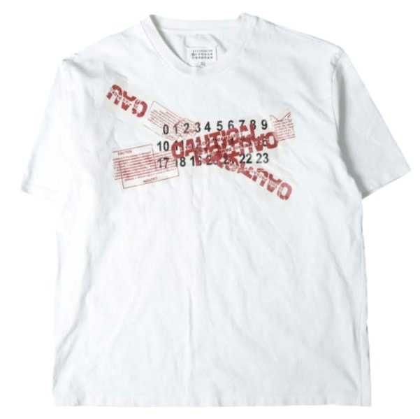 Maison Margiela 10 メゾンマルジェラ 19AW イタリア製 Caution Logo Print T-Shirt カレンダーロゴ オーバーサイズTシャツ S50GC0568 S23366 52 WHITE 半袖 トップス g28025