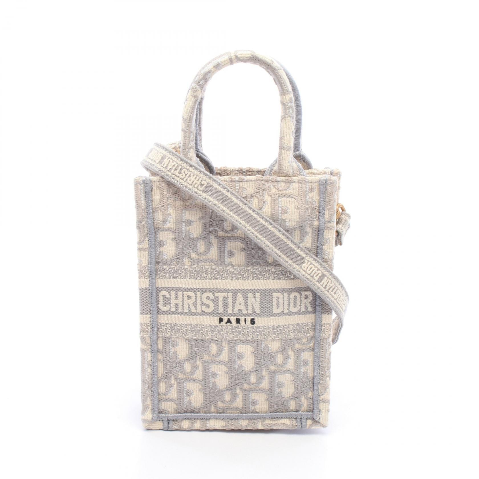 ディオール Dior BOOK TOTE ブックトート バーティカルバッグ ミニ フォンバッグ 2WAY ハンドバッグ バッグ キャンバス レディース グレー系 / ホワイト系 【中古】