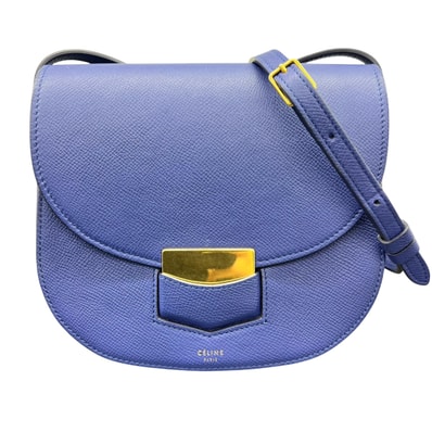 CELINE 美品 セリーヌ トロッター スモール ショルダーバッグ 176643 レザー ブルー パープル クロスボディ ミニ ポシェット ABランク 鑑定済 中古 セリーヌバッグ