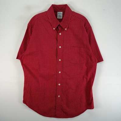 古着 ブルックスブラザーズ Brooks Brothers 半袖シャツ 胸ポケ REGENT ボタンダウン M レッド系 チェック メンズ