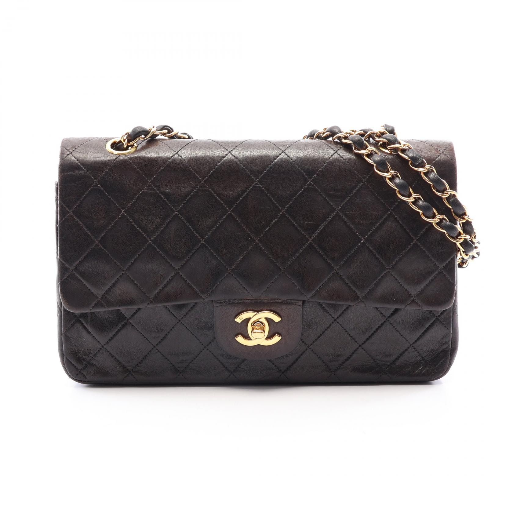 シャネル CHANEL マトラッセ Wフラップ ショルダーバッグ バッグ ラムスキン(羊革) レディース ブラック系 【中古】