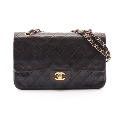 シャネル CHANEL マトラッセ Wフラップ ショルダーバッグ バッグ ラムスキン(羊革) レディース ブラック系 【中古】