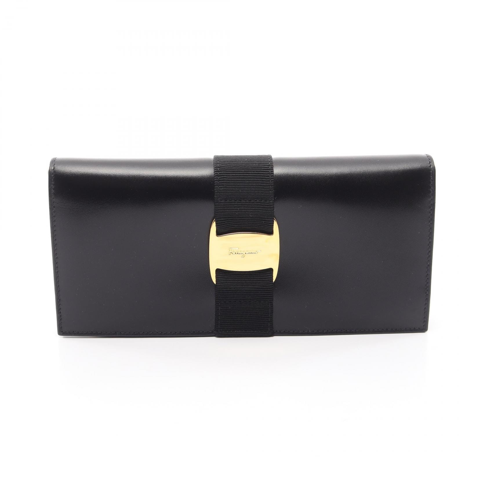 サルヴァトーレフェラガモ Salvatore Ferragamo ヴァラ 二つ折り長財布 財布 レザー レディース ブラック系 22-3059 【中古】