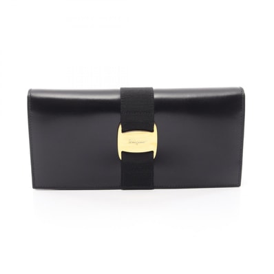サルヴァトーレフェラガモ Salvatore Ferragamo ヴァラ 二つ折り長財布 財布 レザー レディース ブラック系 22-3059 【中古】