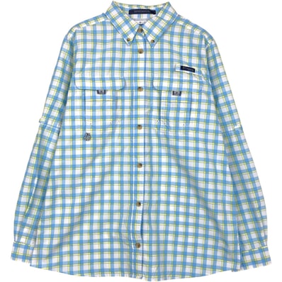 古着 コロンビア Columbia PFG チェック柄 ボタンダウン 長袖 フィッシングシャツ ロールアップシャツ レディースM相当/eaa650808