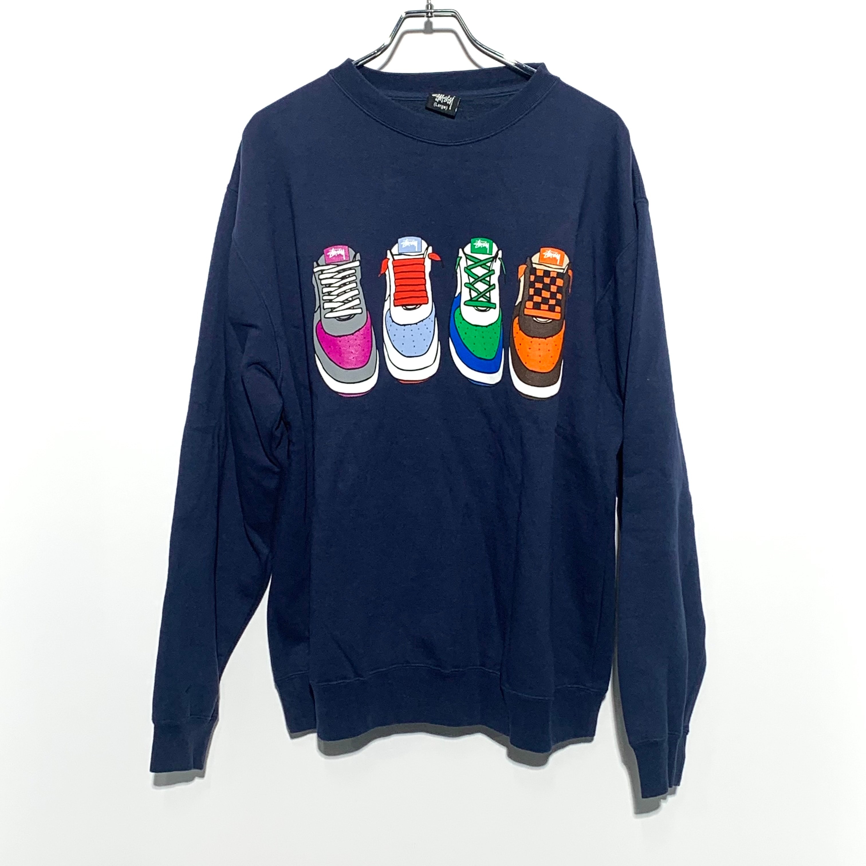 STUSSY old sneaker print sweat Navy Made in Usa