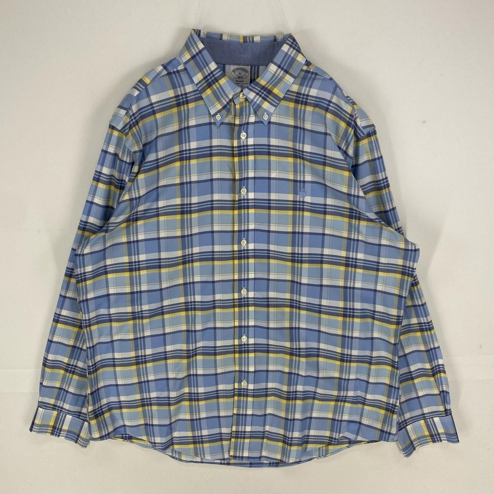 古着 ブルックスブラザーズ Brooks Brothers 長袖シャツ ワンポイント ロゴ刺繍 1818 XL  ブルー系 チェック メンズ