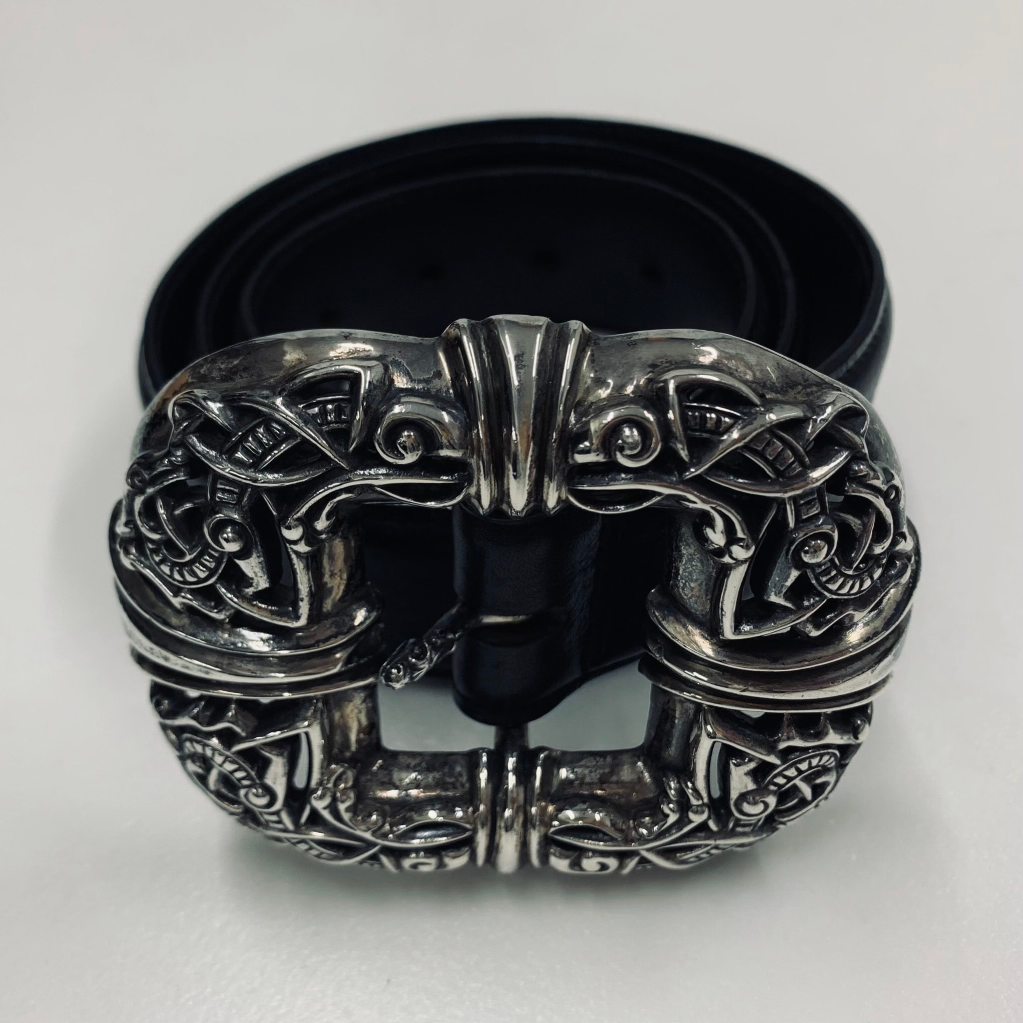 Chrome Hearts Celtic Center Bar Leather Belt Silver 925 "Silver/Black"