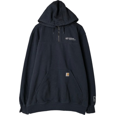 古着 カーハート Carhartt ORIGINAL FIT RAIN DEFENDER RBI Rollstone Bank & Trust ハーフジップ アドバタイジング スウェットプルオーバーパーカー メンズXL相当/eaa586068