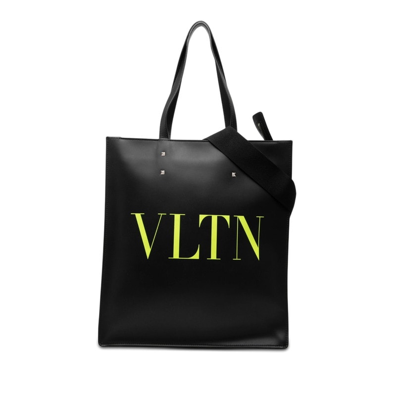 ヴァレンティノ ロゴプリント スタッズ トートバッグ ハンドバッグ ブラック レザー レディース VALENTINO 【中古】