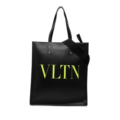 ヴァレンティノ ロゴプリント スタッズ トートバッグ ハンドバッグ ブラック レザー レディース VALENTINO 【中古】