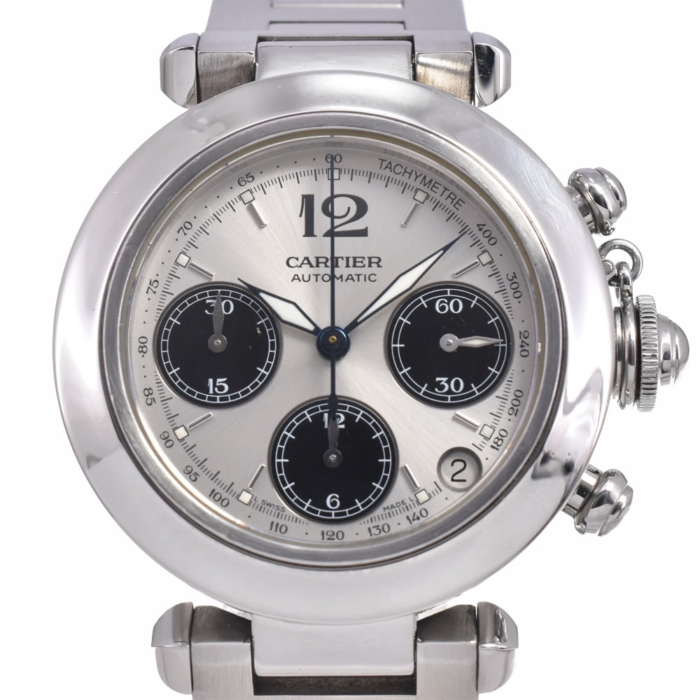 カルティエ CARTIER W31048M7 パシャC クロノグラフ デイト シルバー 自動巻き ユニセックス 良品 腕時計 J#150321