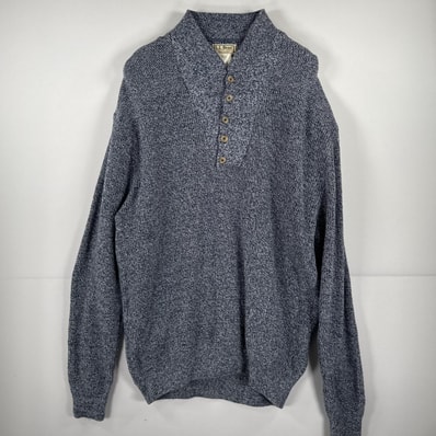 古着 80's/80年代 ヴィンテージ エルエルビーン L.L.Bean 長袖 ニット ヘンリーネック USA製 コットン ハーフボタン XL ブルー系 メンズ