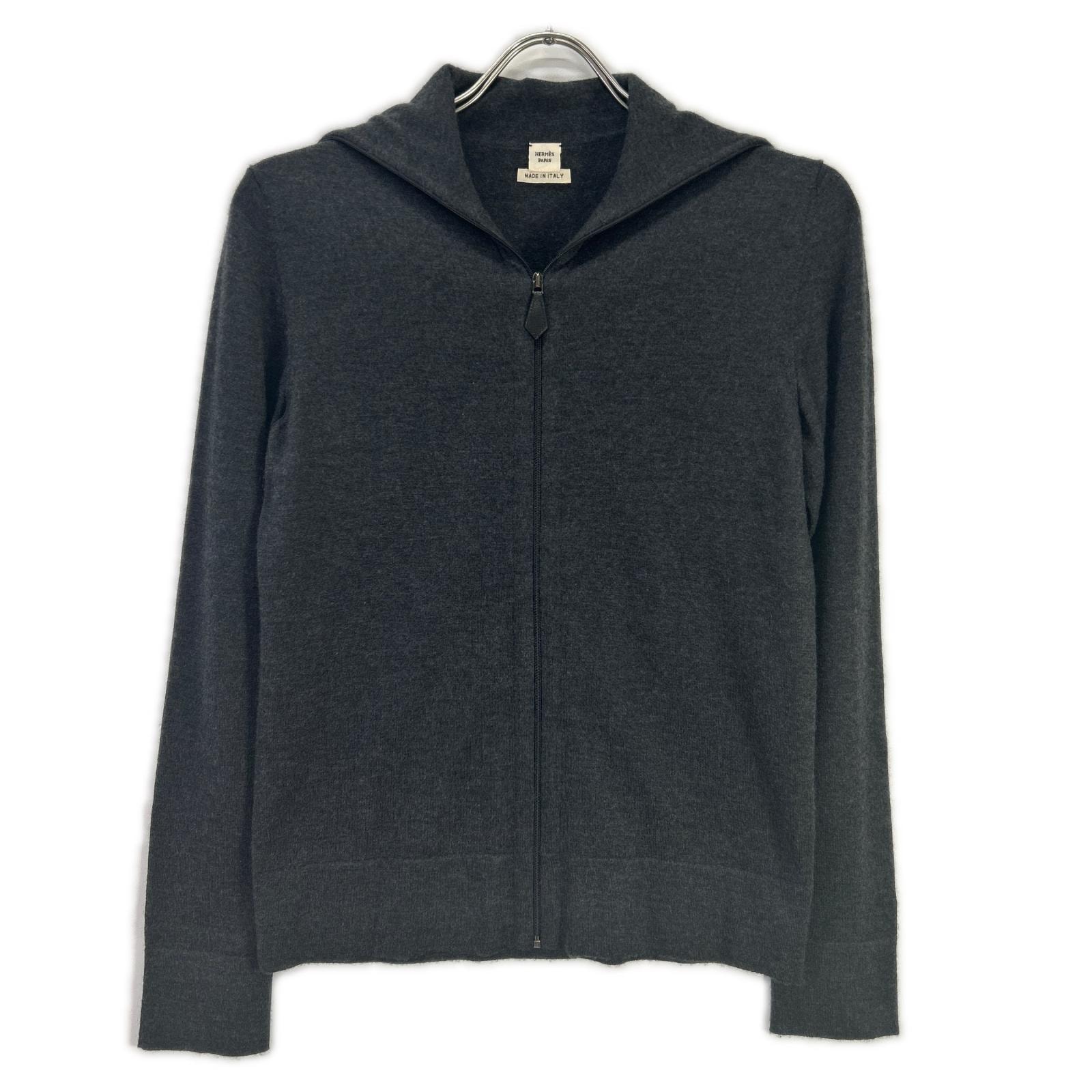 エルメス グレー カシミヤ ジップ ニット 36