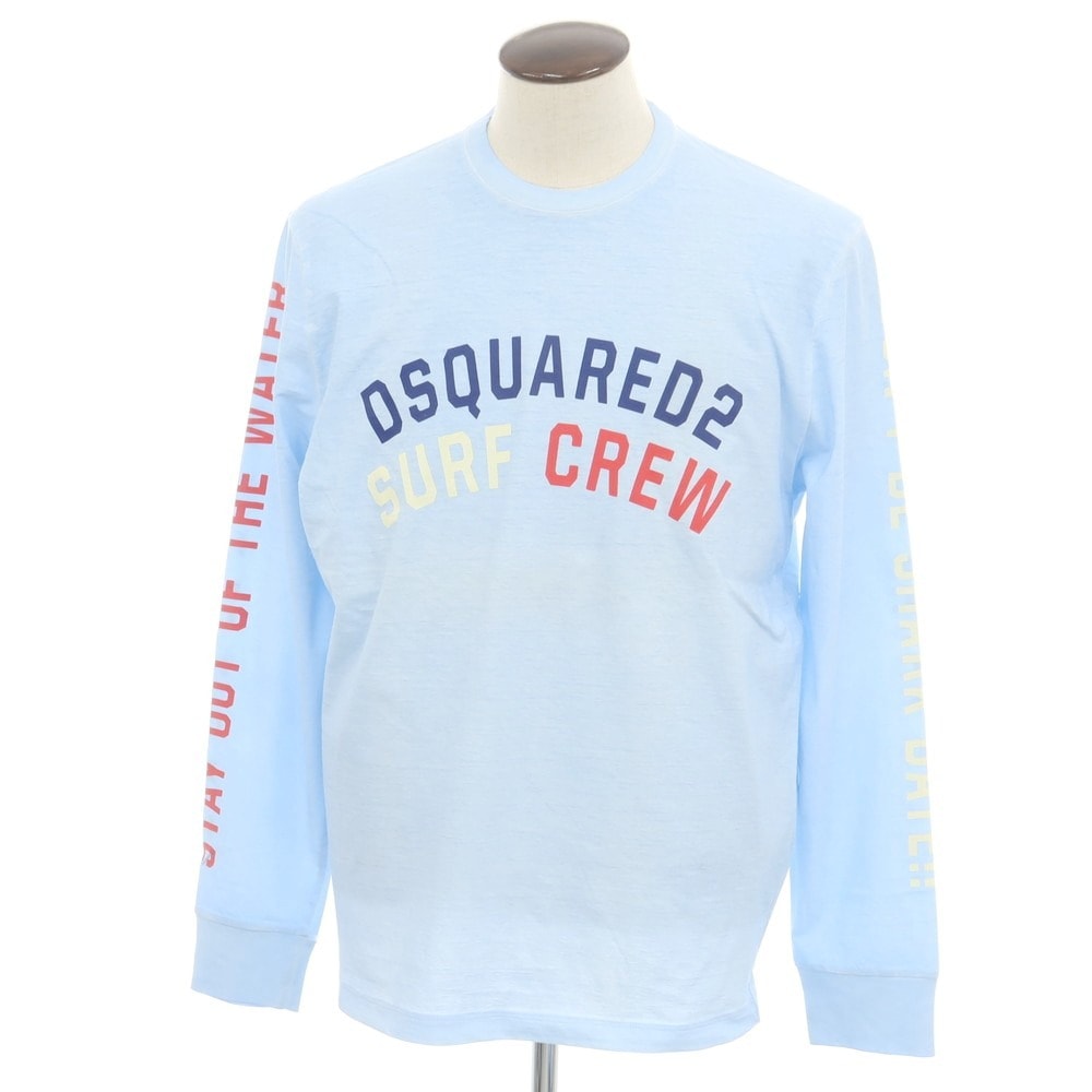 【中古】ディースクエアード DSQUARED2 コットン クルーネック 長袖Tシャツ ライトブルー【サイズXL】【メンズ】