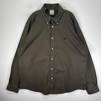 古着 ブルックスブラザーズ Brooks Brothers 長袖シャツ ボタンダウン ワンポイント XL カーキ系 無地 メンズ