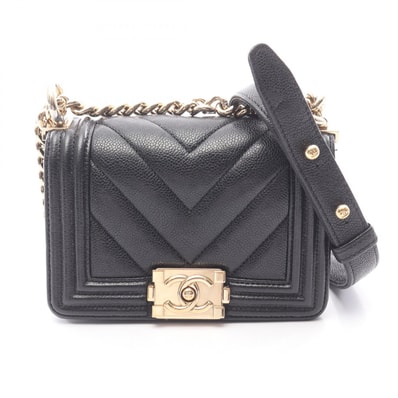シャネル CHANEL ボーイシャネル ミニ シェブロン Vステッチ ショルダーバッグ バッグ キャビアスキン(グレインドカーフ) レディース ブラック系 【中古】