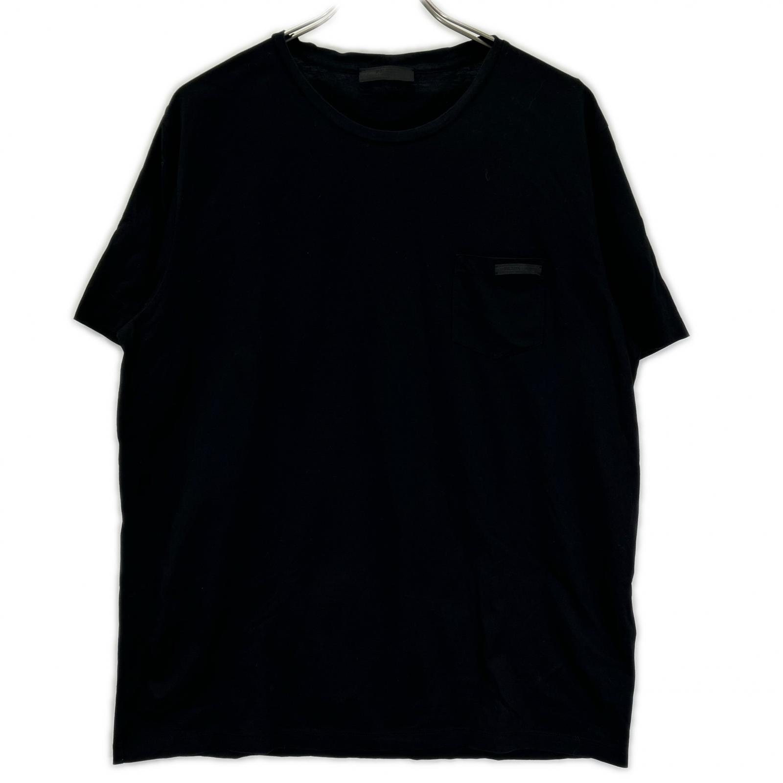 プラダ 19年製 UJN006 ブラック ロゴパッチ ポケットTシャツ XXL