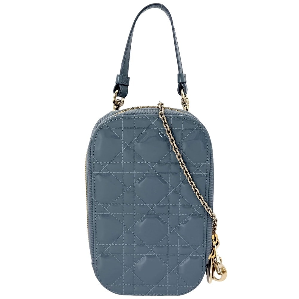 Christian Dior クリスチャンディオール ショルダーバッグ カナージュ レディディオール フォンホルダー 斜め掛け Lady Dior Call'in Dior パテントレザー ブルー 青 ゴールド金具 レディース【中古品】