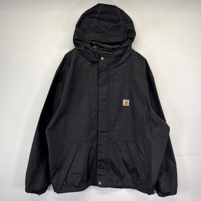 古着 カーハート Carhartt ナイロンジャケット フルジップ ワンポイントロゴ 大きいサイズ ストームディフェンダー 2XL ブラック メンズ