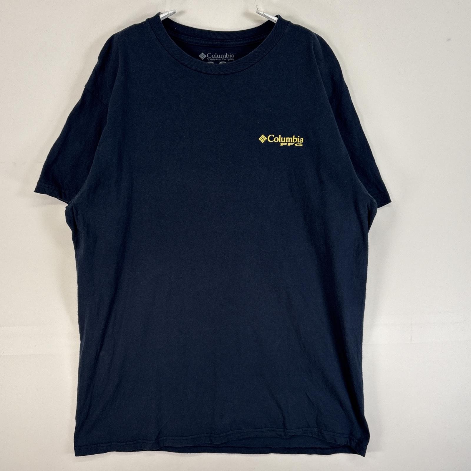 古着 コロンビア Columbia 半袖Tシャツ 両面 プリント PFG 釣り フィッシング ルアー L  ネイビー メンズ