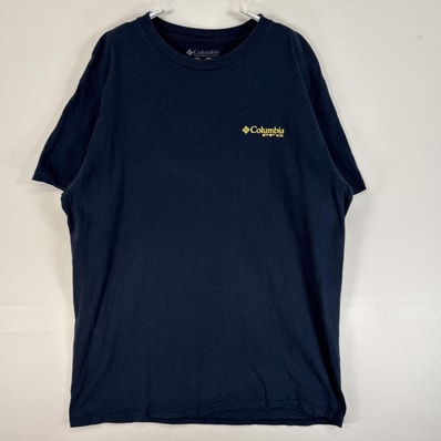 古着 コロンビア Columbia 半袖Tシャツ 両面 プリント PFG 釣り フィッシング ルアー L ネイビー メンズ