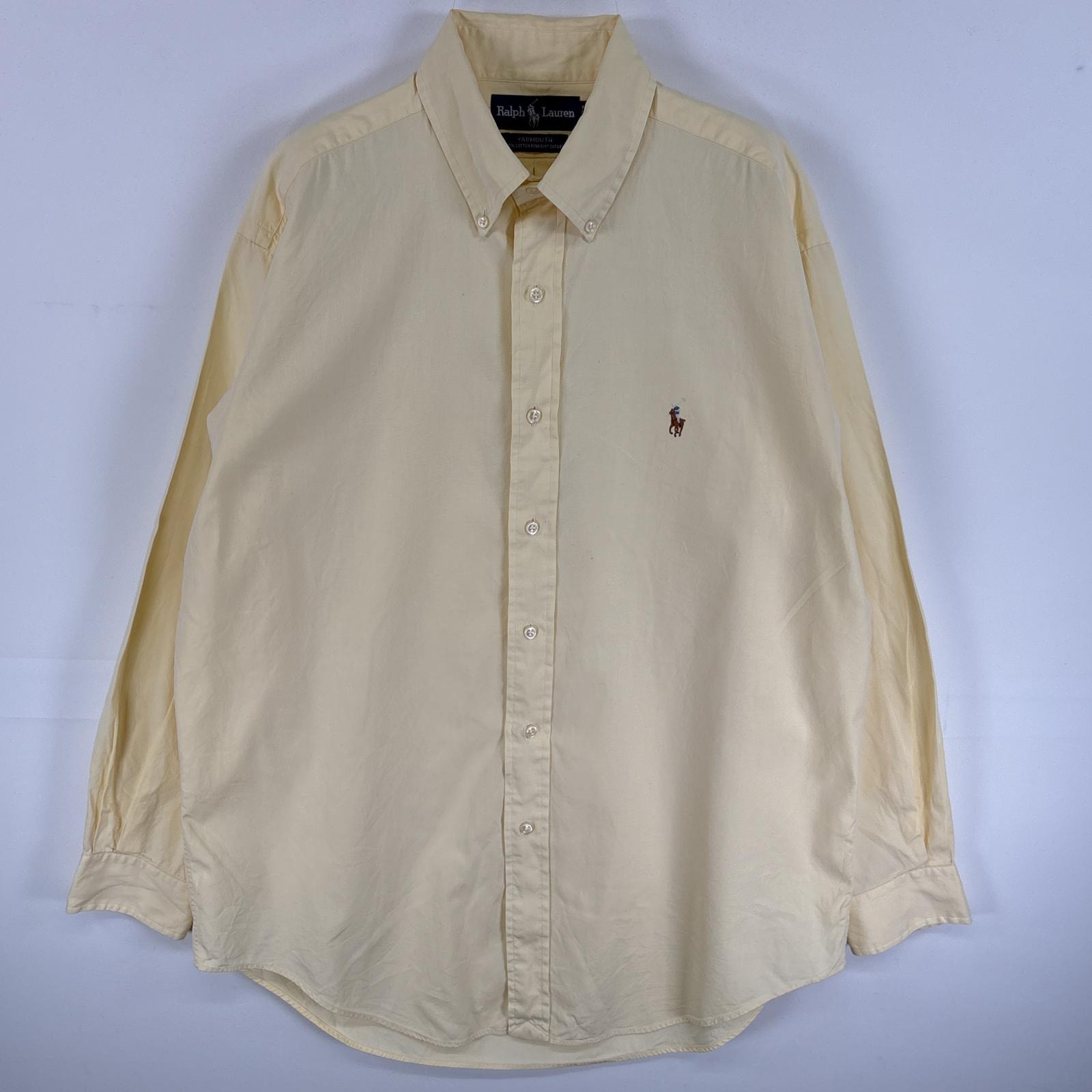 古着 90's/90年代 ラルフローレン RALPH LAUREN 長袖シャツ ワンポイント ロゴ 刺繍 ボタンダウンシャツ YARMOUTH 15 1/2 M  イエロー 無地 メンズ