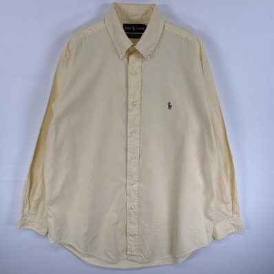 古着 90's/90年代 ラルフローレン RALPH LAUREN 長袖シャツ ワンポイント ロゴ 刺繍 ボタンダウンシャツ YARMOUTH 15 1/2 M イエロー 無地 メンズ