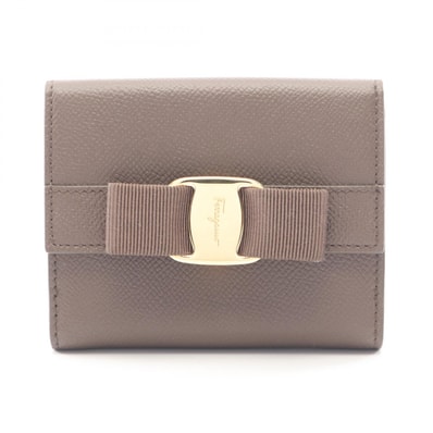 サルヴァトーレフェラガモ Salvatore Ferragamo ヴァラリボン 二つ折り財布 財布 レザー レディース ベージュ系 【中古】